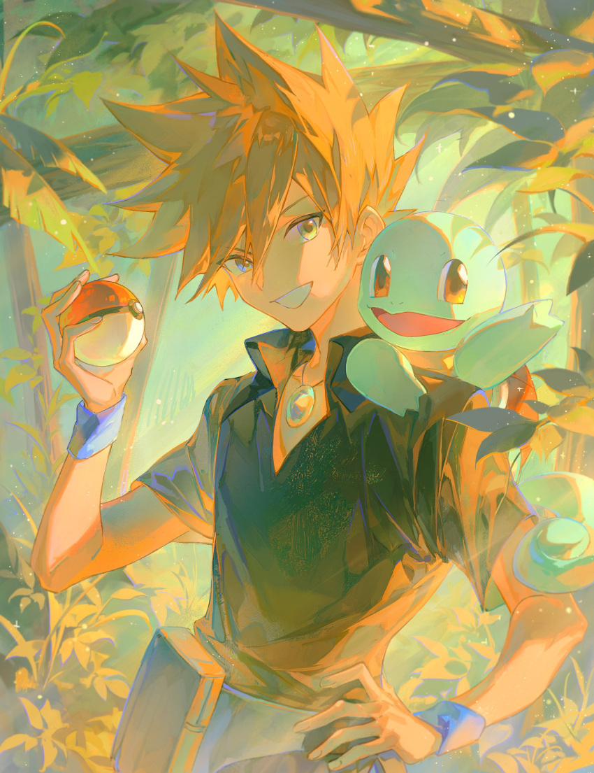 1boy, absurdres, bakutiku, bangs, blue_oak, blue_wristband, collared_shirt, day