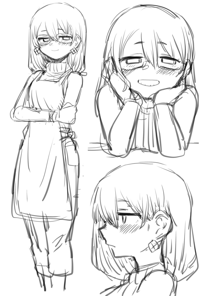 1girl, aika_himena, apron, bespectacled, blush, earrings, glasses, hair_between_eyes