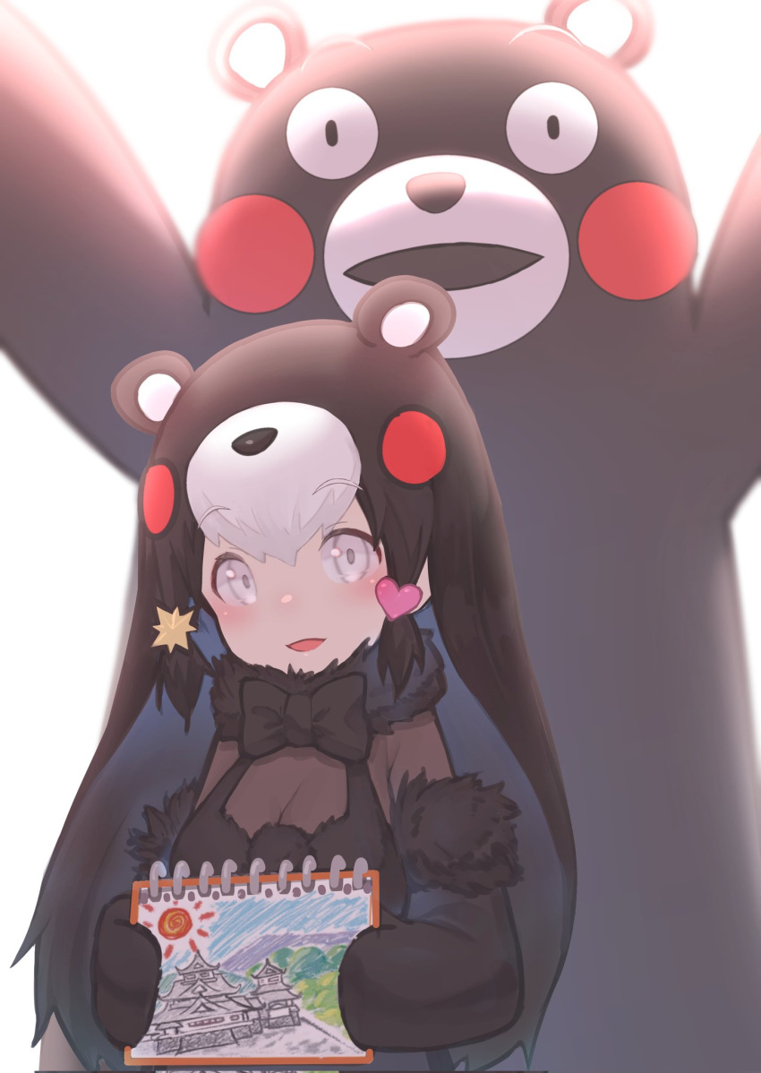 1girl, akuma_(st.takuma), animal_ears, bear, bear_ears, bear_girl, black_bow, black_bowtie