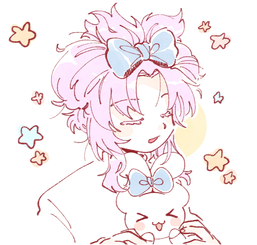 >_<, >w<, 1boy, alternate_hairstyle, bangs, blue_bow, bow, cinnamoroll