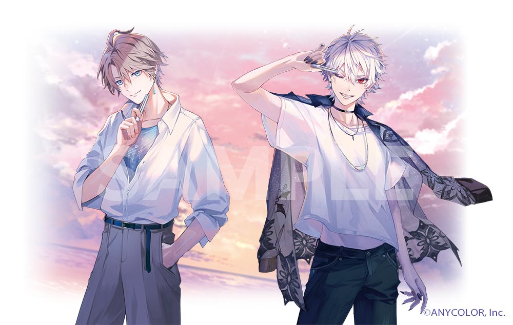 2boys, alternate_costume, bangs, belt, black_belt, black_choker, black_jacket, black_nails