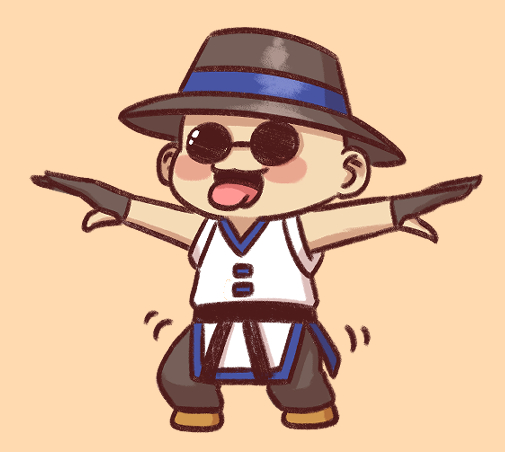 1boy, belt, black_belt, black_headwear, black_pants, blush_stickers, chibi, choi_bounge