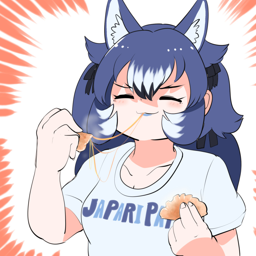 1girl, animal_costume, animal_ear_fluff, animal_ears, blue_hair, breasts, closed_eyes, closed_mouth