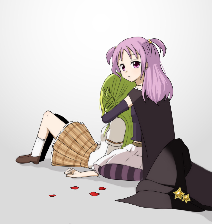 2girls, alina_gray, bangs, black_headwear, green_hair, hat, highres, hug