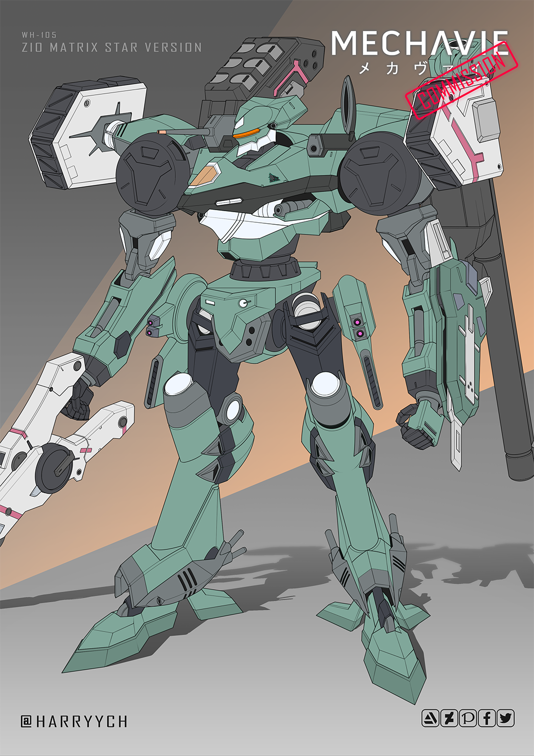 arm_blade, armored_core, clenched_hand, commission, english_commentary, gun, harryych, highres
