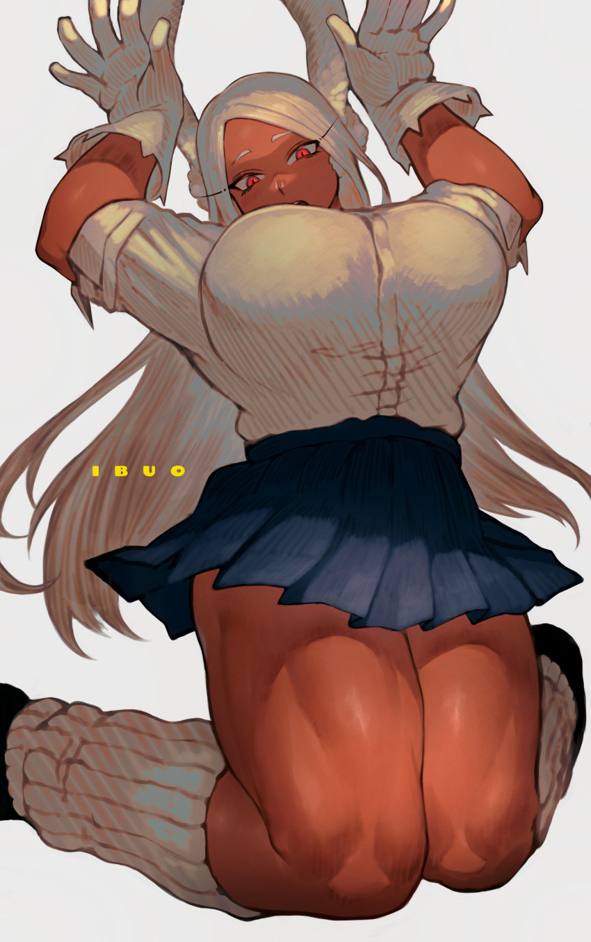 1girl, absurdres, animal_ear_fluff, animal_ears, artist_name, bangs, black_footwear, blue_skirt
