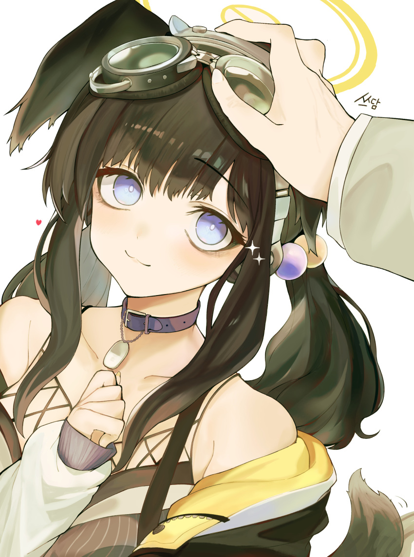 1boy, 1girl, :3, absurdres, animal_ears, bangs, black_hair, blue_archive
