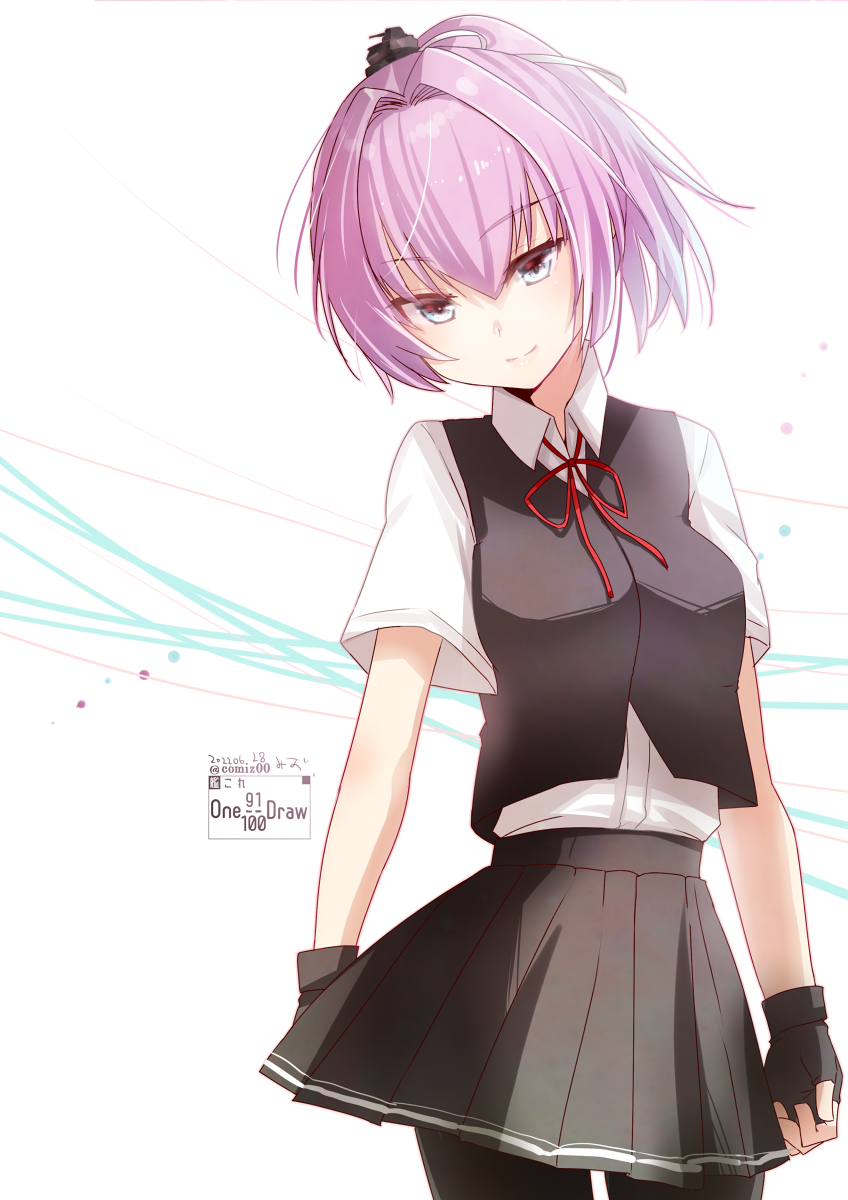 1girl, bike_shorts, black_gloves, black_skirt, black_vest, blue_eyes, cowboy_shot, dress_shirt