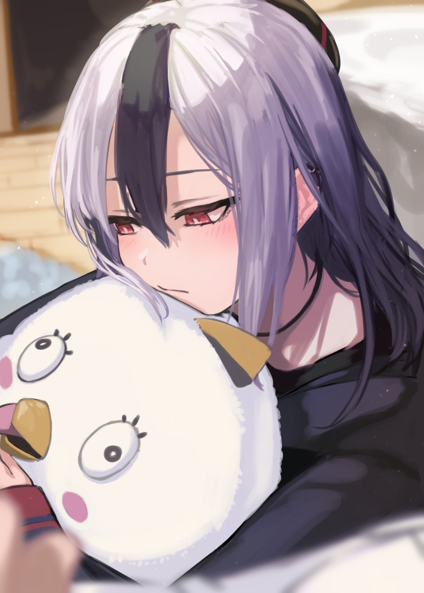 1girl, absurdres, bed, black_hair, blue_archive, blush, choker, demon_horns