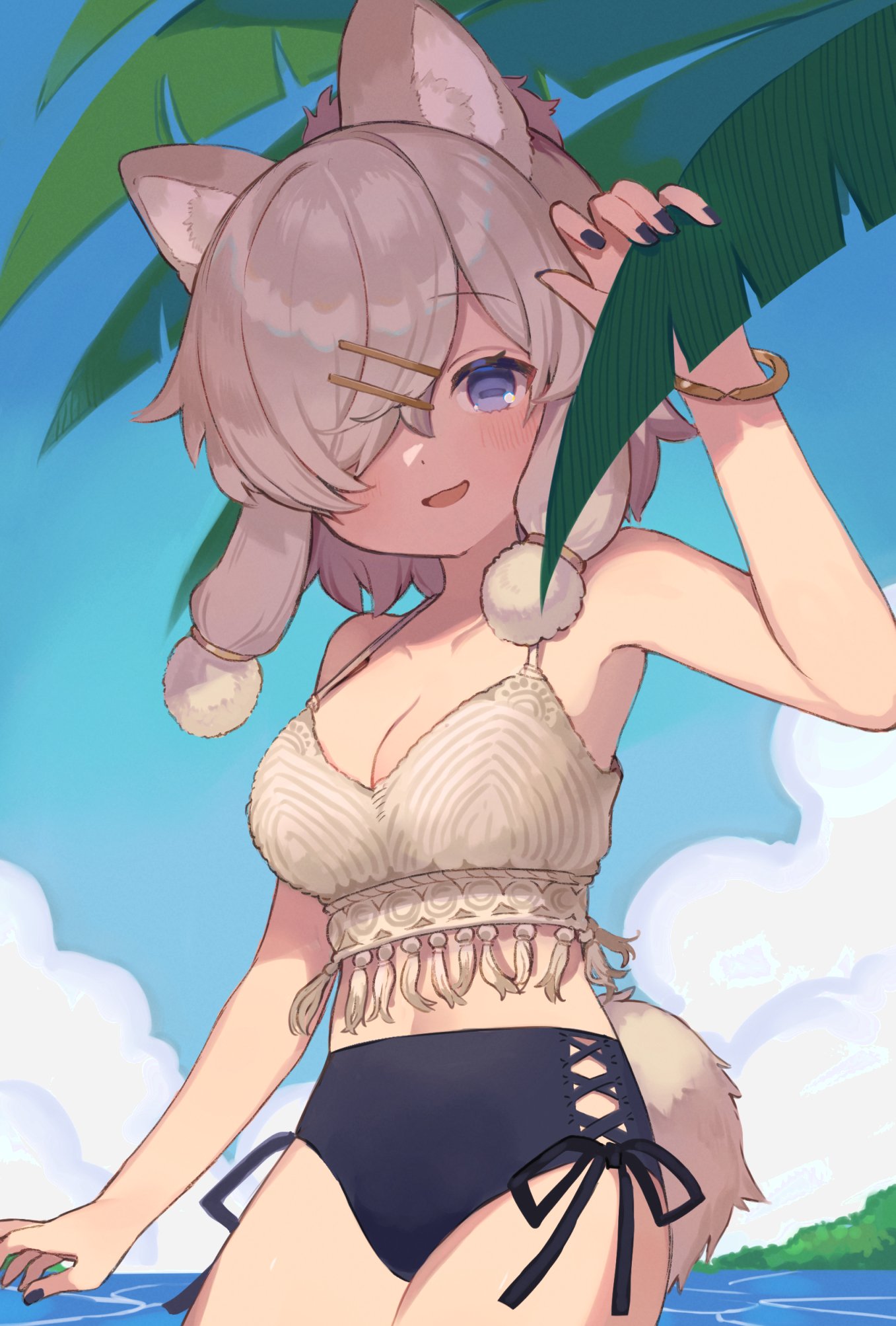 1girl, alpaca_ears, alpaca_girl, alpaca_suri_(kemono_friends), alpaca_tail, alternate_costume, animal_ears, bare_shoulders