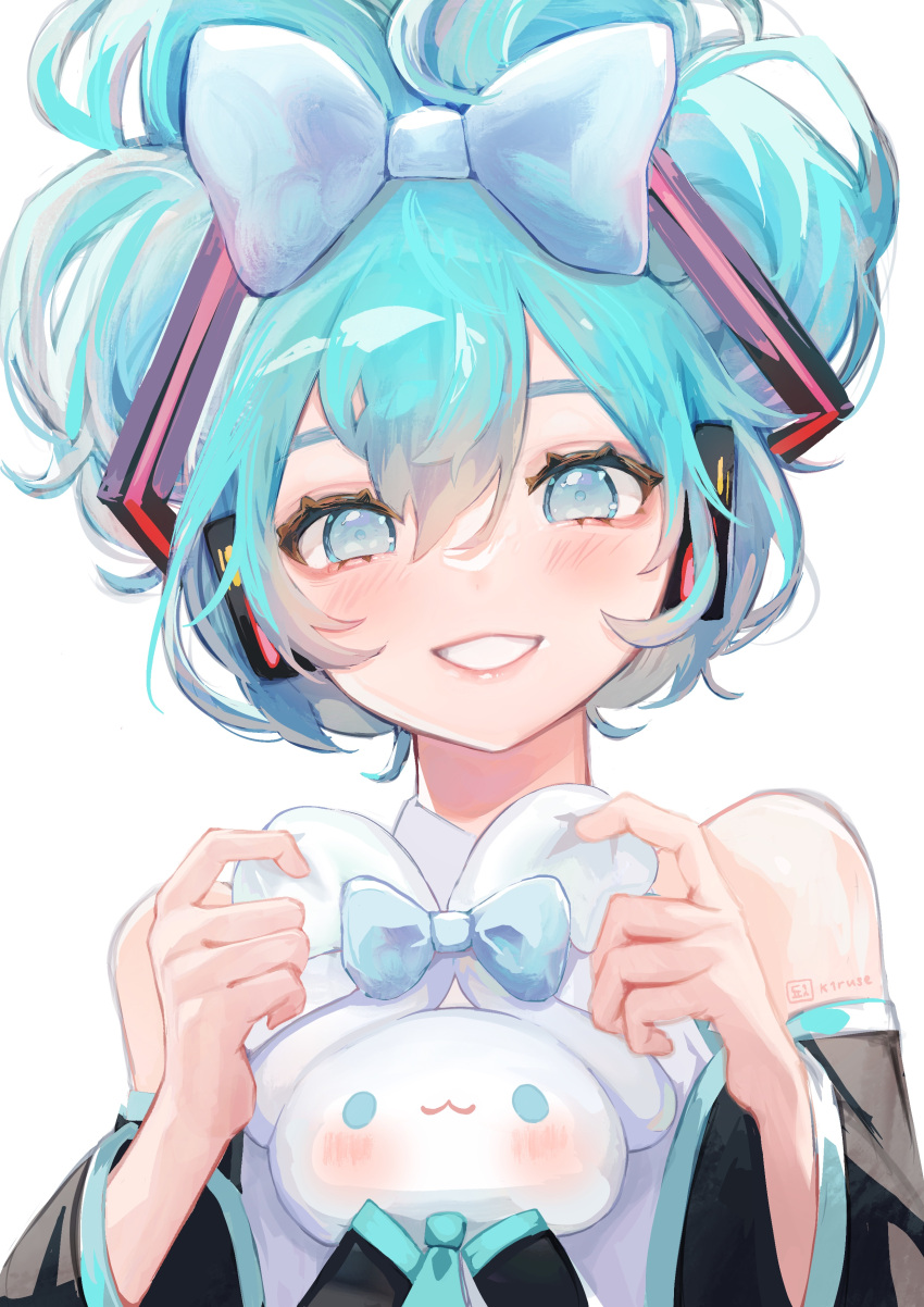 1girl, :3, absurdres, aqua_eyes, aqua_hair, bangs, bare_shoulders, black_sleeves