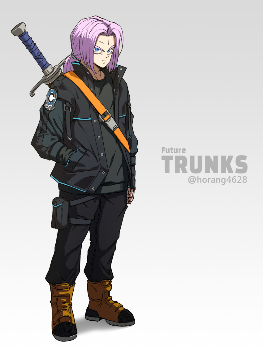 1boy, absurdres, alternate_universe, black_jacket, black_pants, black_shirt, blue_eyes, boots