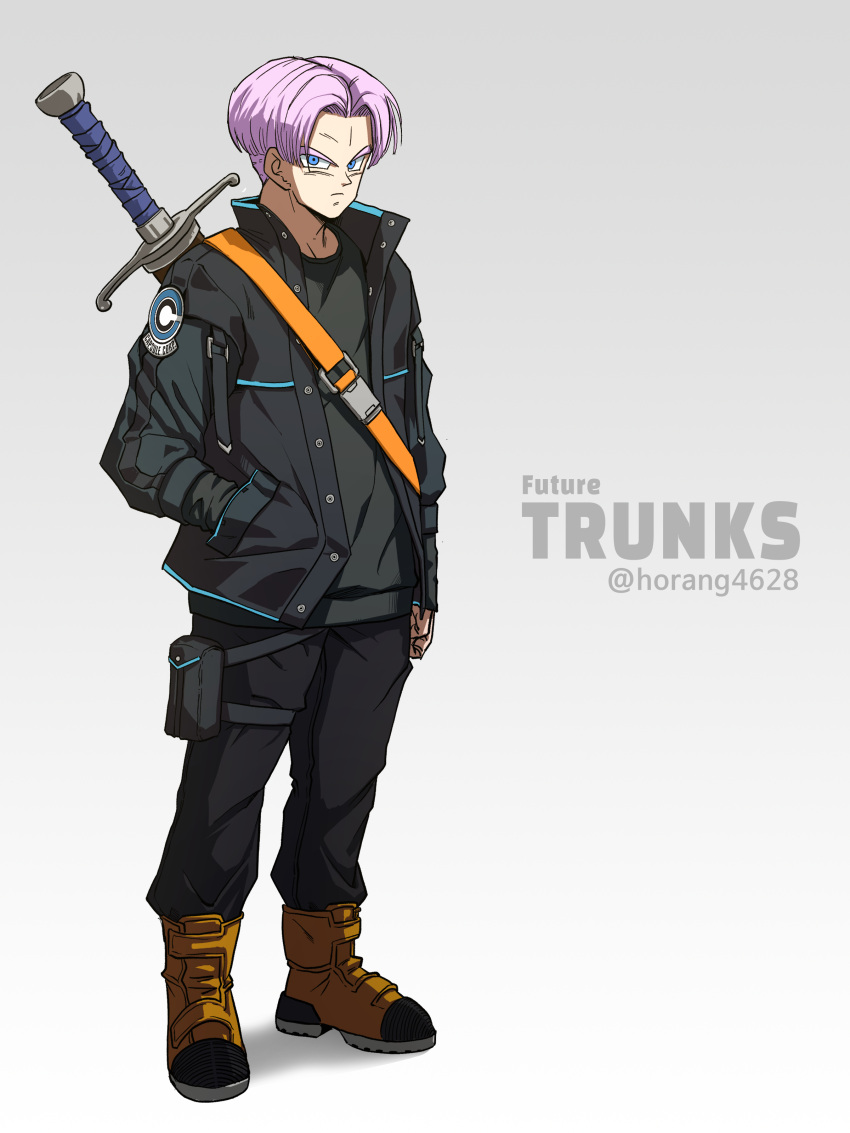 1boy, absurdres, alternate_universe, black_jacket, black_pants, black_shirt, blue_eyes, boots