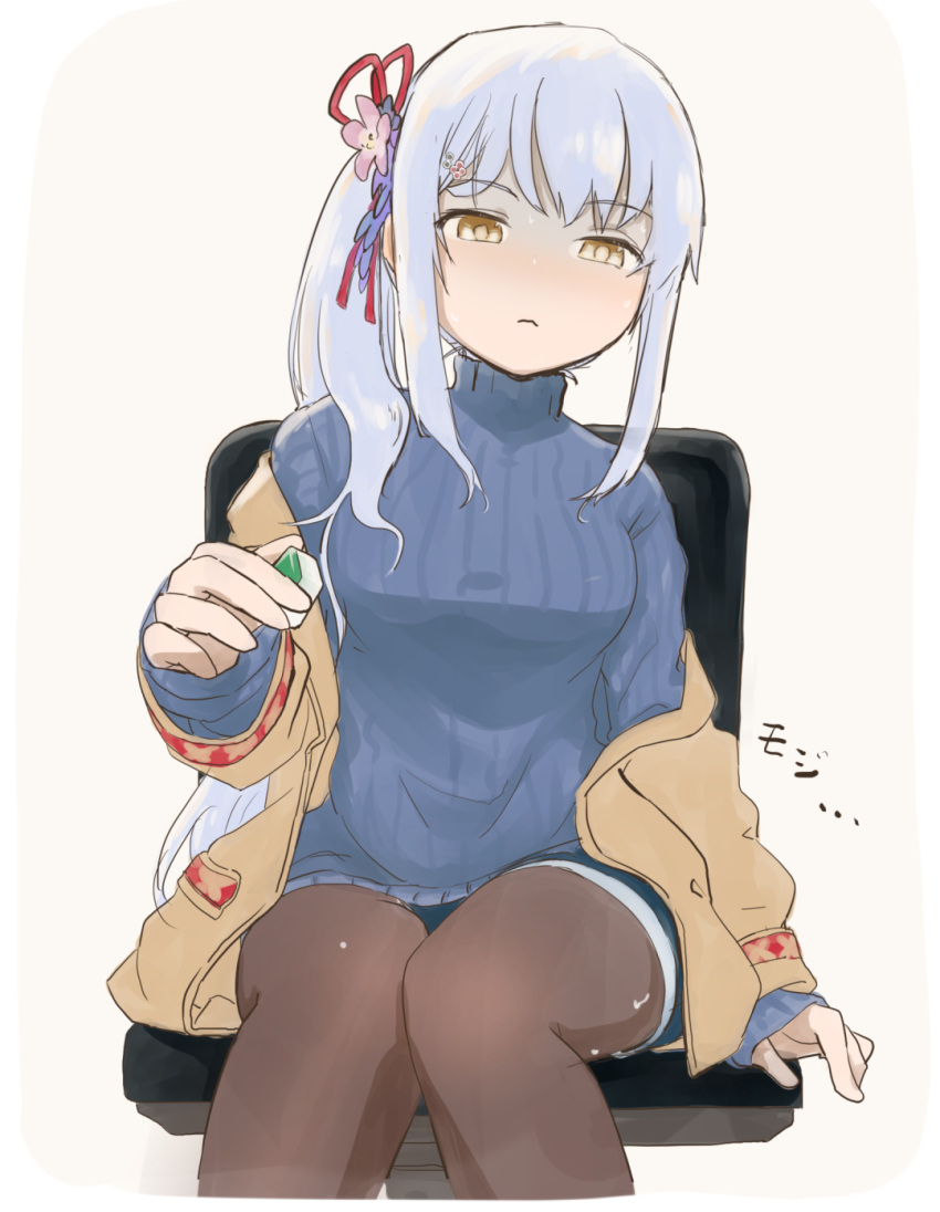 1girl, ashibu, breasts, closed_mouth, disgust, flower, frown, hair_flower