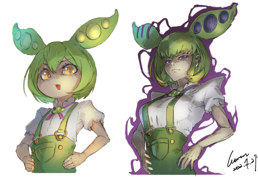 1girl, absurdres, aura, closed_mouth, dated, eyelashes, green_hair, hair_between_eyes