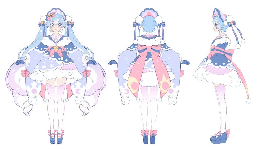 1girl, absurdres, blue_dress, blue_eyes, blue_footwear, blue_gloves, blue_headwear, blush