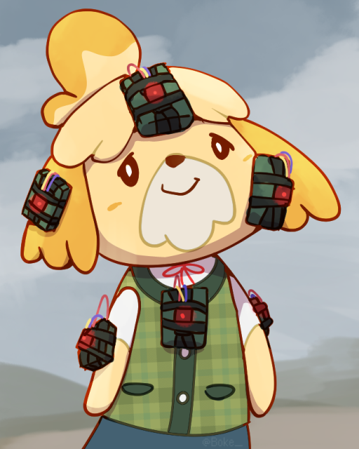 animal_crossing, animal_ears, animal_nose, artist_name, black_eyes, blonde_hair, blue_skirt, blue_sky