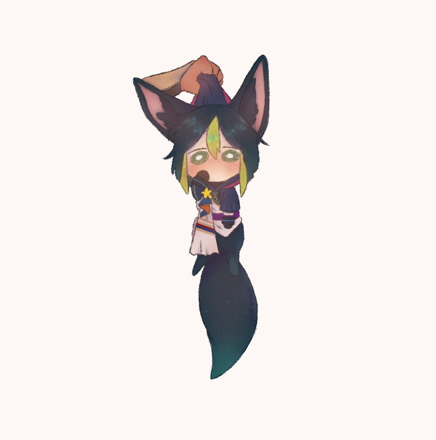 1boy, animal_ear_fluff, animal_ears, asymmetrical_sleeves, baggy_pants, bangs, black_gloves, black_hair
