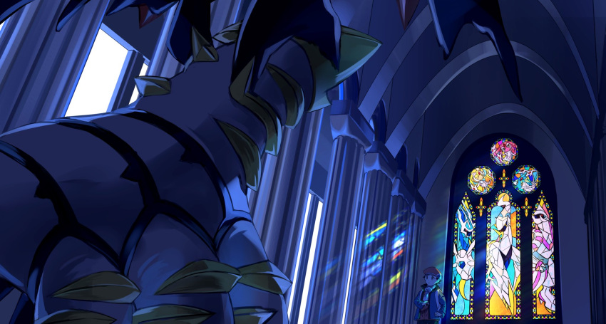 1boy, arceus, azelf, character_print, commentary_request, dialga, from_below, giratina