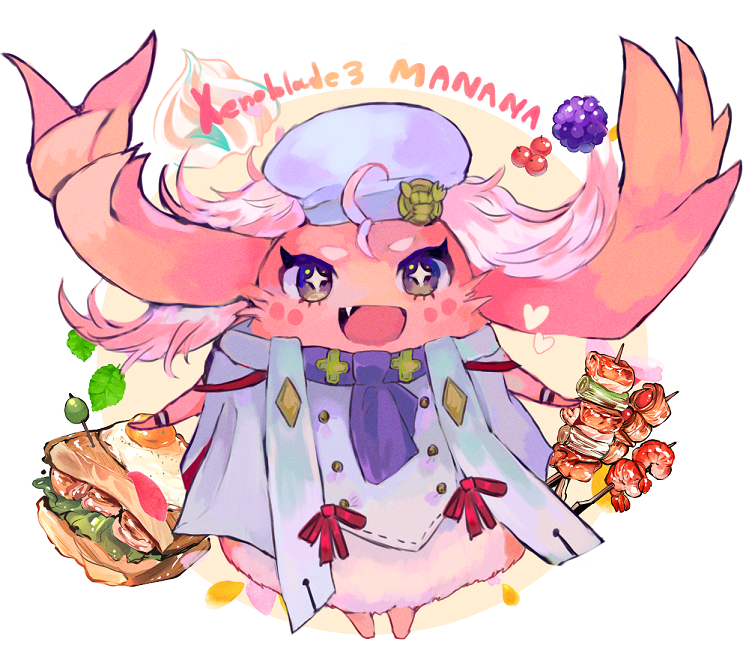 +_+, 1girl, berry, character_name, copyright_name, egg, food, hat