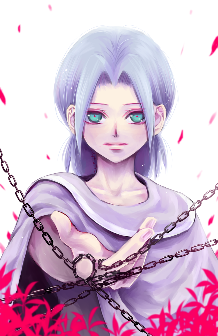 1boy, akitaka_(s_asai), aqua_eyes, bangs, blue_hair, chain, chrono_trigger, falling_leaves
