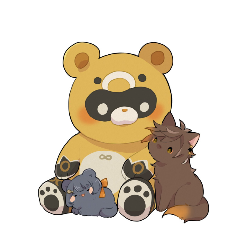 :3, animalization, blush_stickers, cat, earrings, genshin_impact, guoba_(genshin_impact), highres