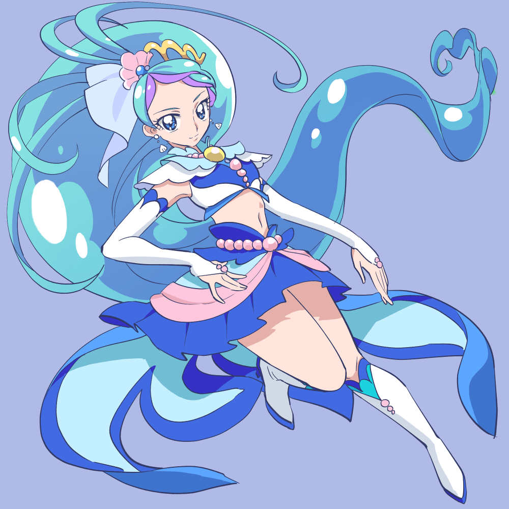 1girl, aqua_hair, blue_eyes, blue_skirt, cure_mermaid, detached_sleeves, full_body, go!_princess_precure
