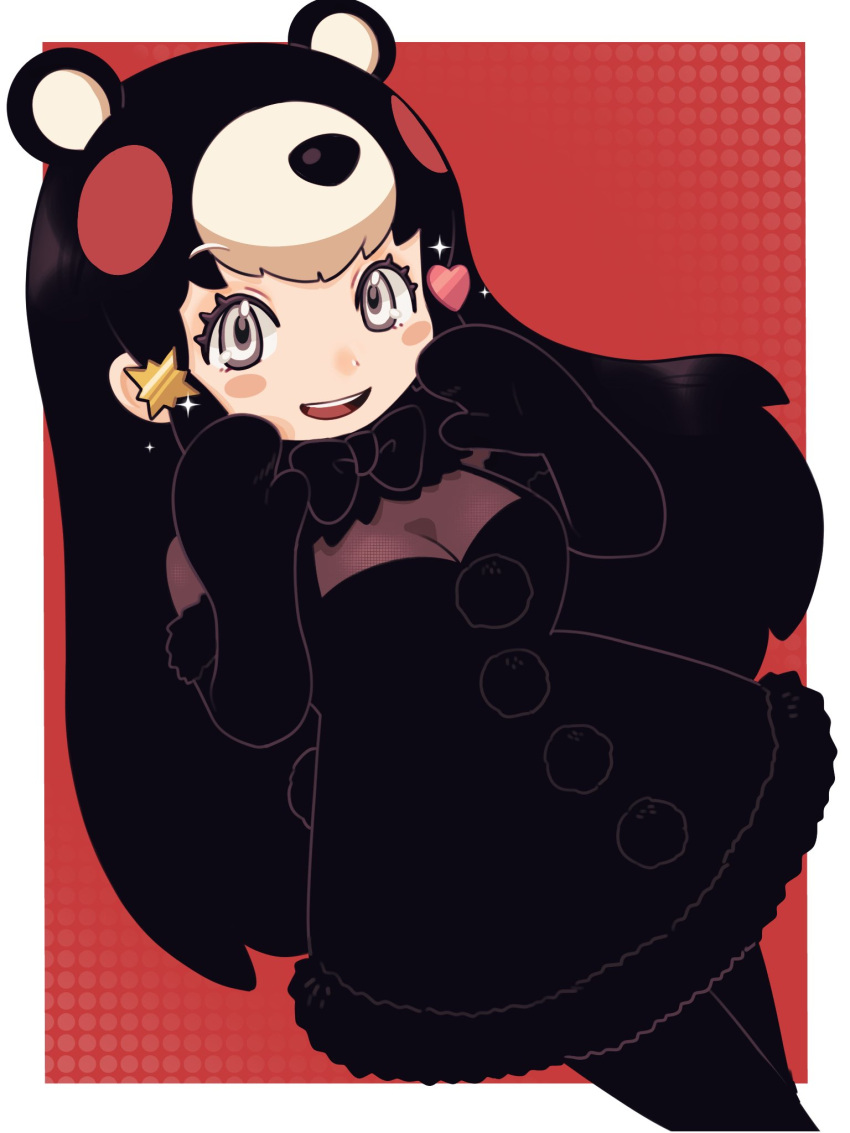 1girl, an-chan_(ananna0315), animal_ears, bear_ears, bear_girl, black_bow, black_bowtie, black_dress