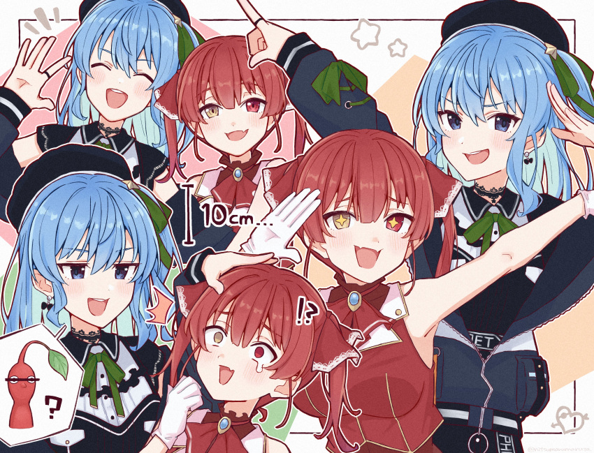 +_+, 2girls, :d, absurdres, ascot, bangs, blue_eyes, blue_hair