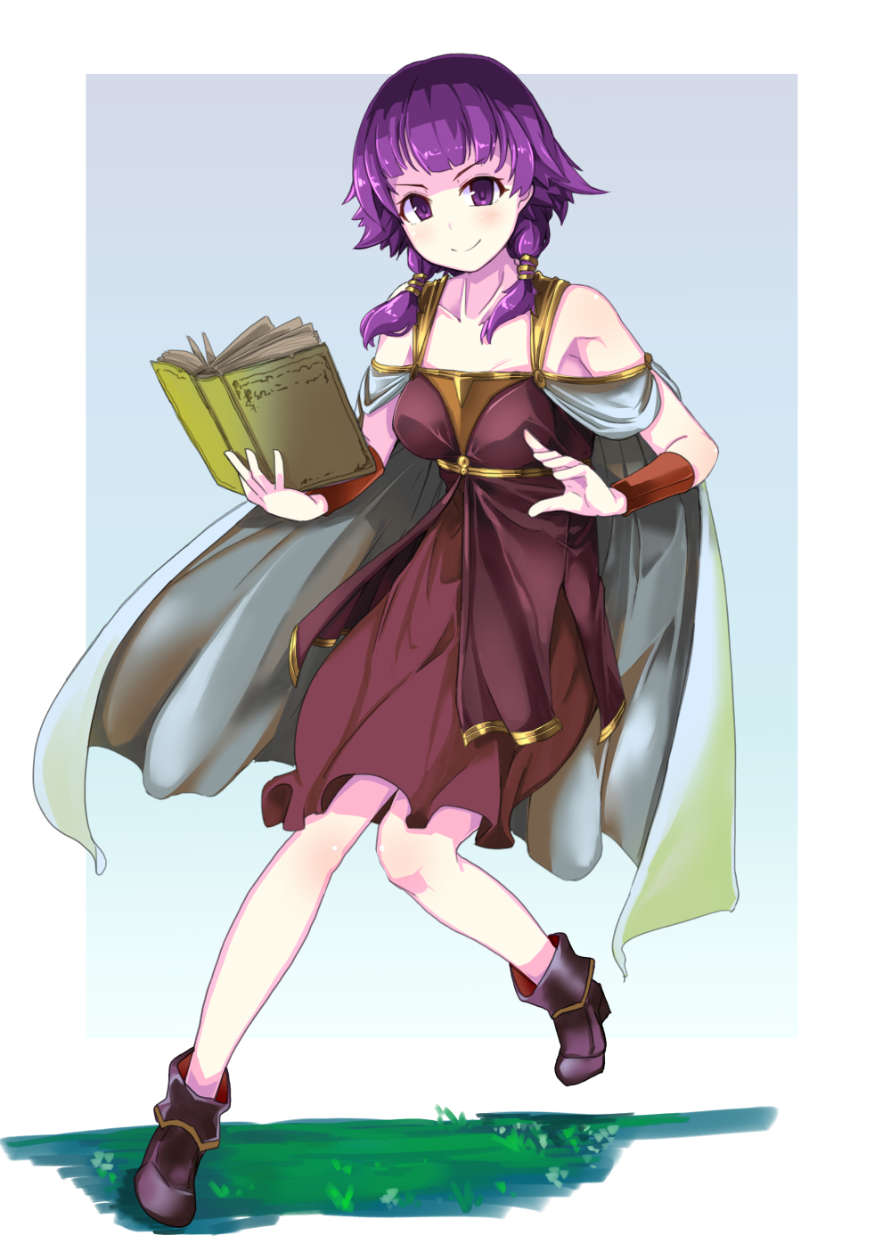 1girl, bare_shoulders, book, collarbone, commission, dress, eruichi_(redphantom), fire_emblem