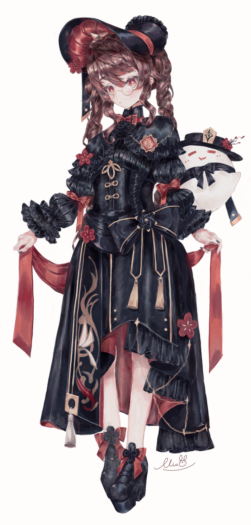 0w0, 1girl, =_=, absurdres, alternate_costume, alternate_hairstyle, bangs, bespectacled