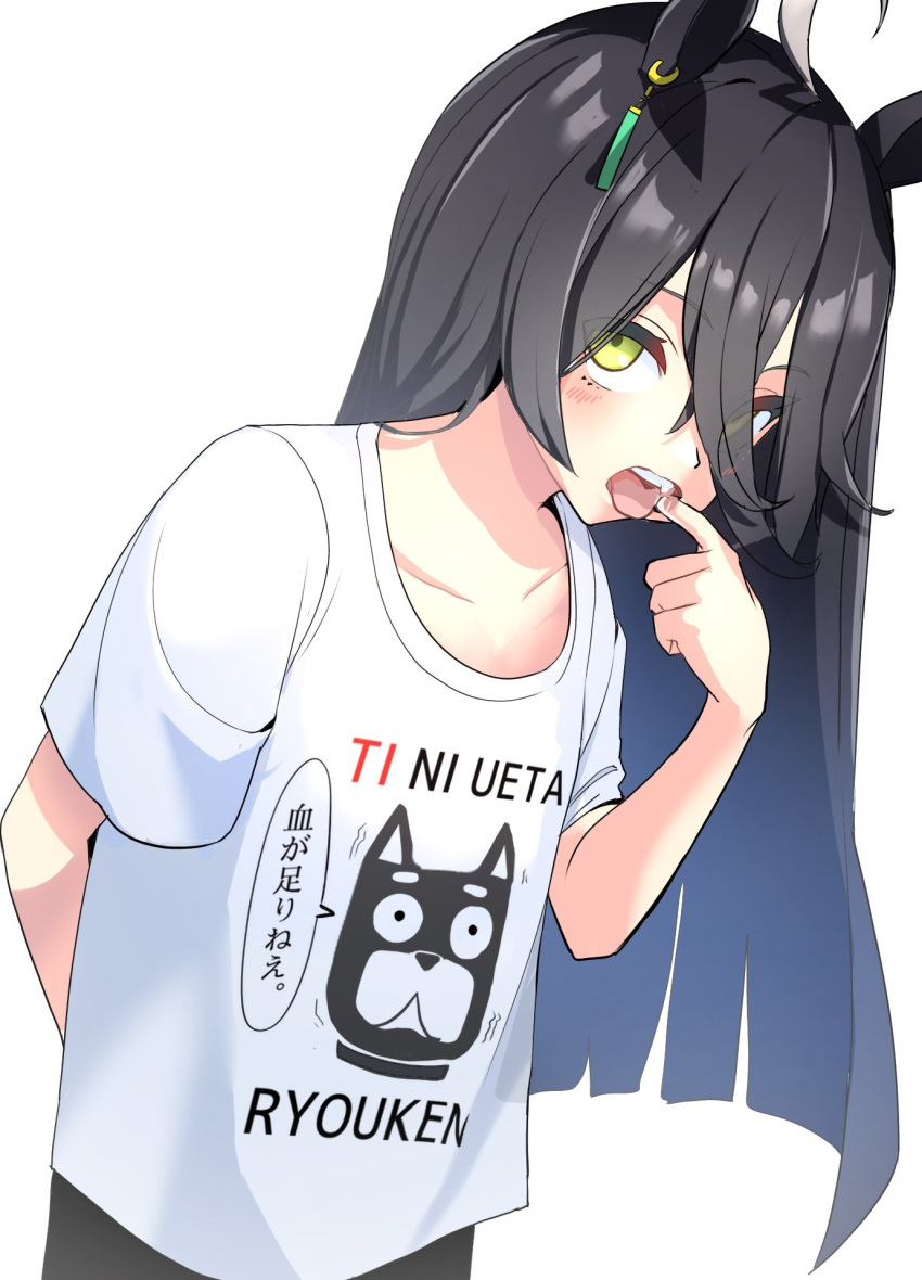 1girl, ahoge, animal_ears, arm_behind_back, bangs, black_hair, collarbone, ear_piercing