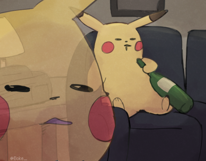 alcohol, animal_focus, artist_name, black_eyes, blush_stickers, boke-chan, bottle, commentary_request