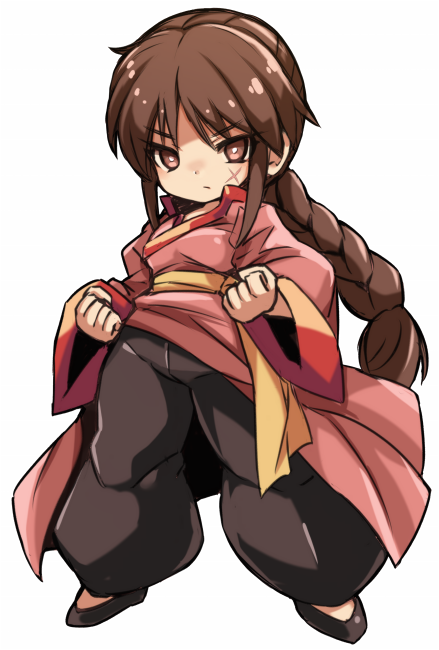 1girl, braid, brown_eyes, brown_hair, chibi, chinese_clothes, closed_mouth, fighting_stance