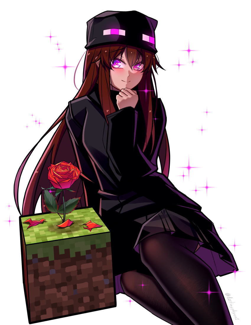 1girl, absurdres, ander_(at2.), bangs, black_skirt, blush, brown_hair, closed_mouth