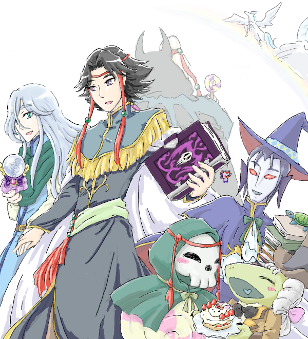 4boys, headmaster_(mahou_girls_precure!), holding_hands, kushe_(mahou_girls_precure!), male_focus, multiple_boys, nichiasa_(mahou), pegasus