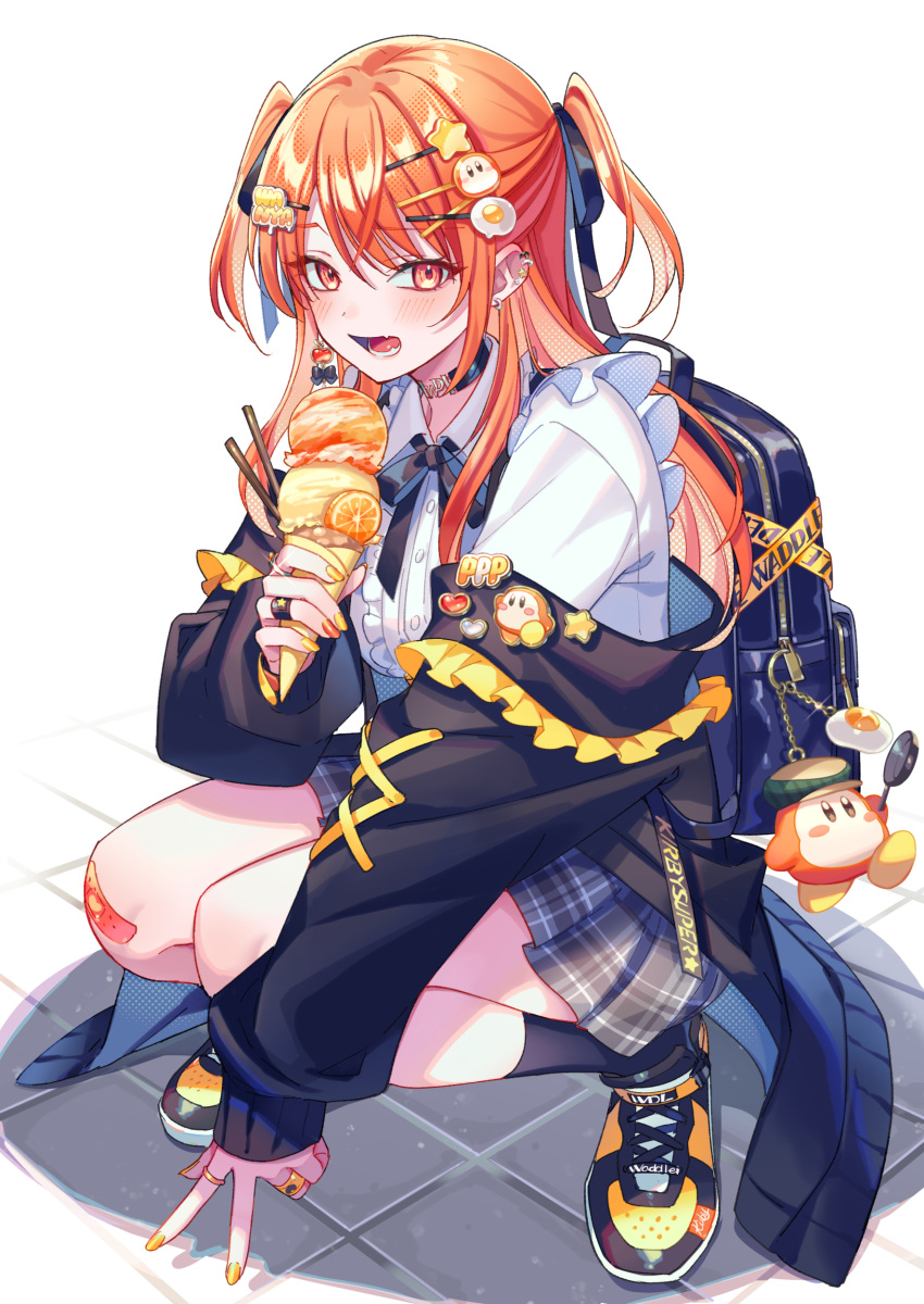 1girl, :d, absurdres, backpack, bag, bangs, black_bow, black_bowtie