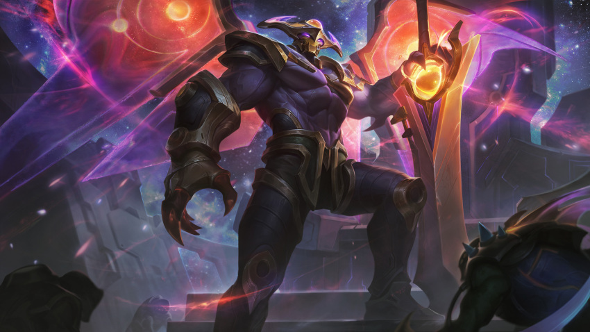 1boy, aatrox, abs, alien, alternate_costume, biceps, claws, creature