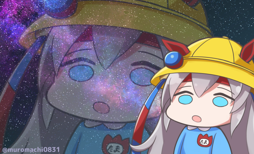 1girl, absurdres, animal_ears, blue_eyes, commentary_request, ear_covers, ears_through_headwear, empty_eyes