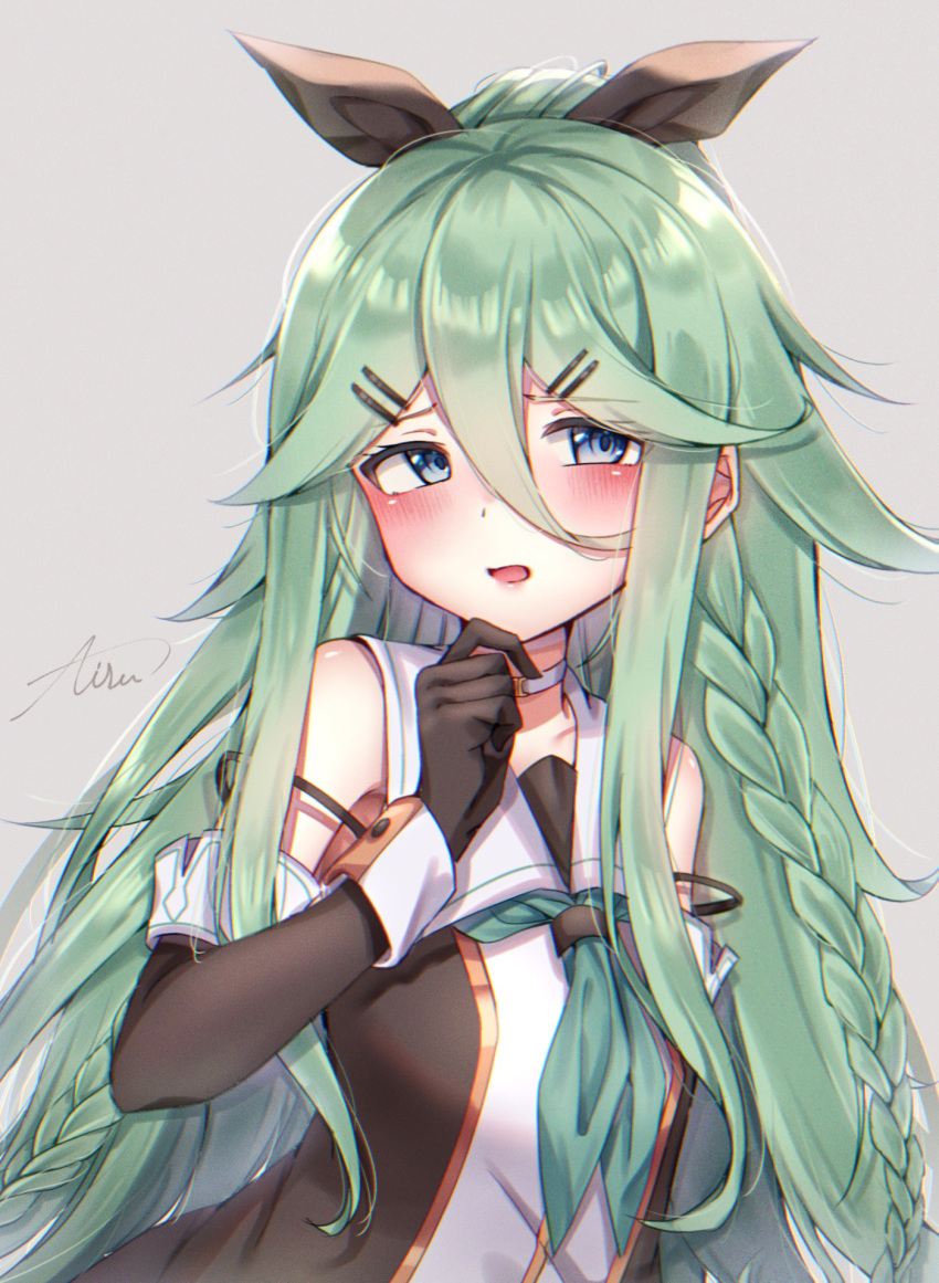 1girl, bangs, black_gloves, black_ribbon, black_serafuku, blue_eyes, braid, elbow_gloves