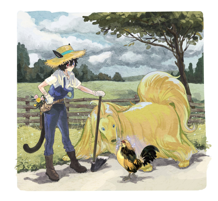 1girl, afghan_hound, animal, animal_ears, ankle_boots, argos_(ff14), avatar_(ff14), bandaid