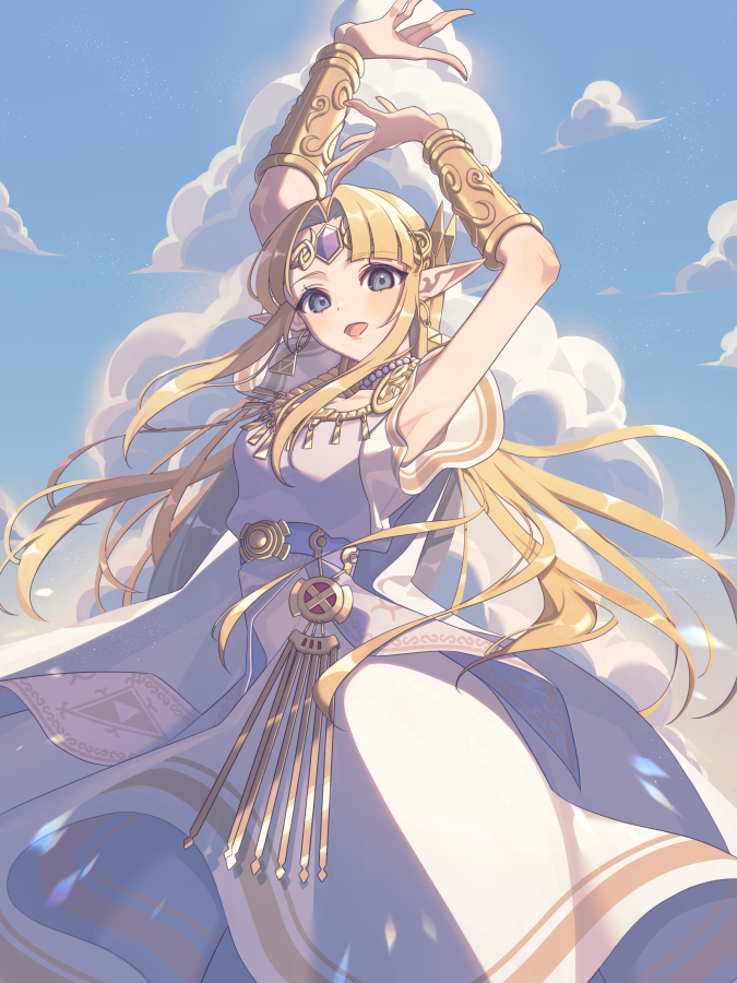 1girl, armor, armpits, blonde_hair, blue_eyes, braces, breasts, circlet