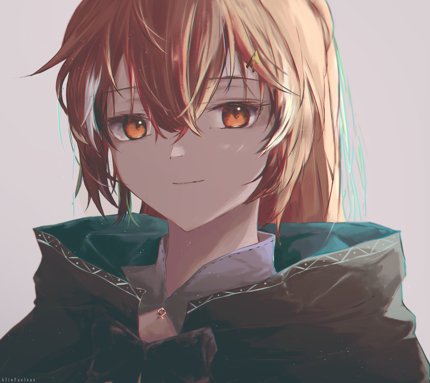 1girl, absurdres, ahoge, alinfaeleas, bangs, brown_capelet, brown_cloak, brown_eyes