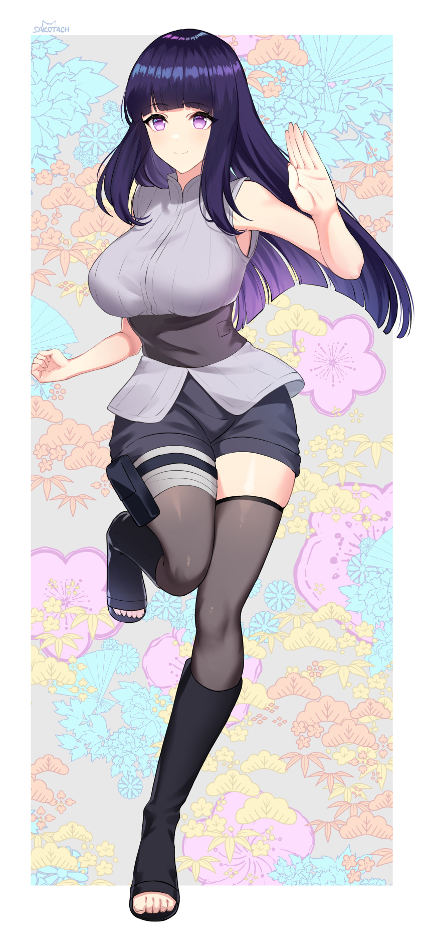 1girl, absurdres, bandaged_leg, bandages, bangs, bare_arms, black_footwear, blunt_bangs