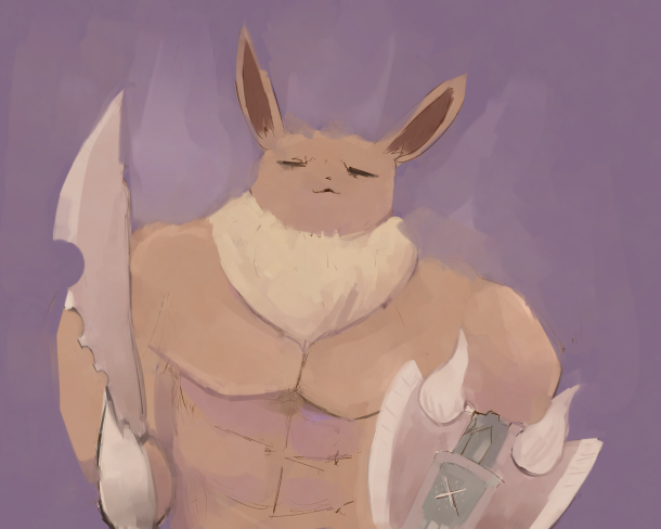 1boy, :3, abs, animal_nose, body_fur, boke-chan, brown_fur, closed_eyes