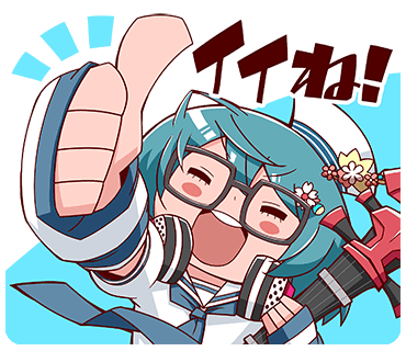 1girl, aqua_hair, benten_(housamo), biwa_lute, black-framed_eyewear, blue_background, blue_neckerchief, blush_stickers