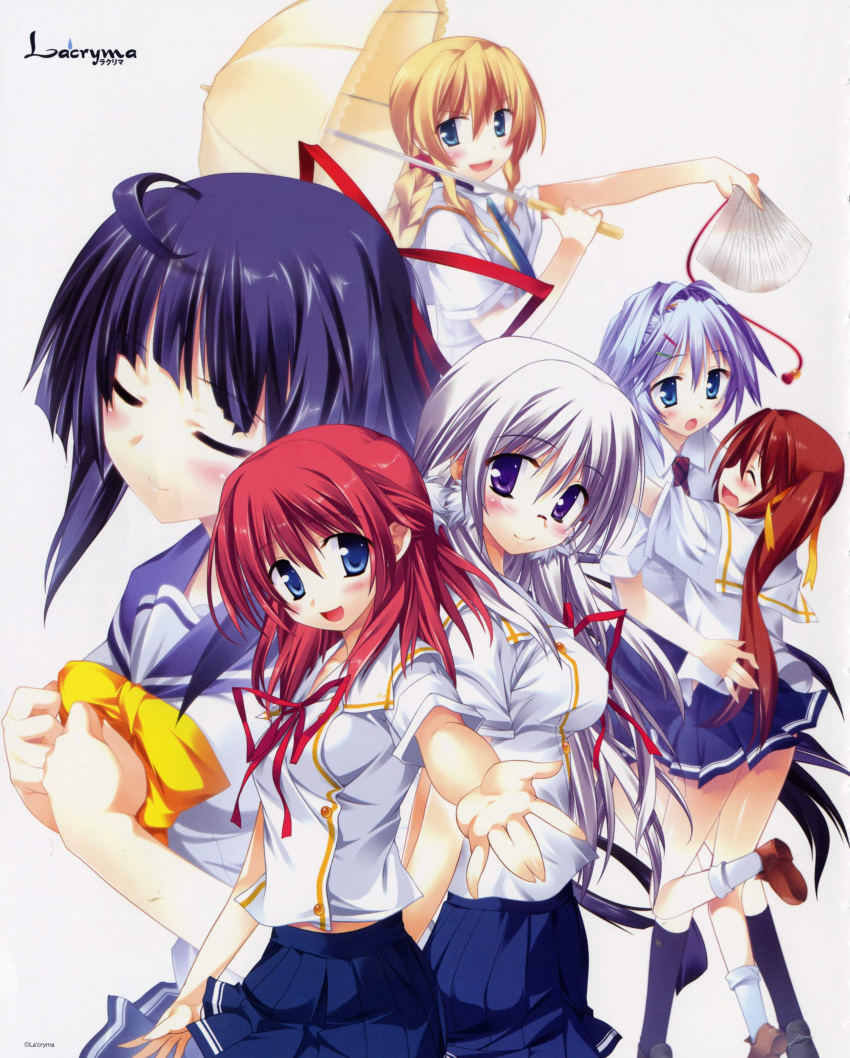 himenoouji_karen, kasadate_shizuka, kumonomi_misora, ooba_kagerou, sagara_maiko, seifuku, sora_wo_tobu_mittsu_no_houhou, suzushiro_akari