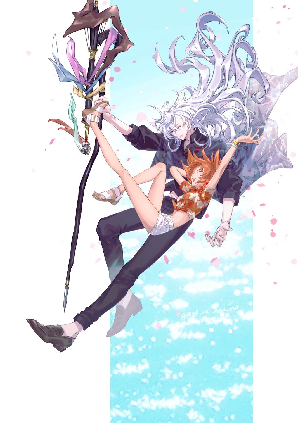 1boy, 1girl, ^_^, ^o^, ahoge, bangs, black_footwear, black_pants