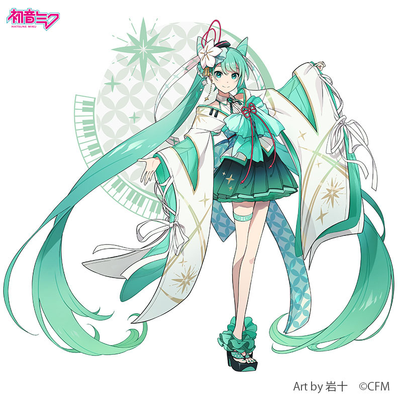 1girl, absurdly_long_hair, ankle_cuffs, aqua_bow, aqua_eyes, aqua_hair, aqua_nails, aqua_skirt