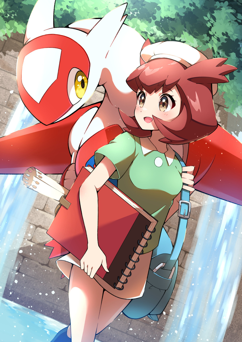 1girl, absurdres, bag, bangs, bianca_(pokemon_heroes), blue_bag, blush, brown_eyes